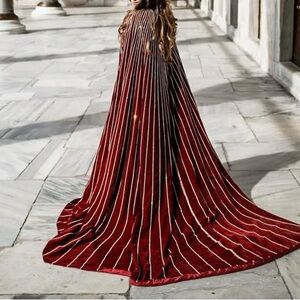 Elegant Red Velvet Embellished Gown